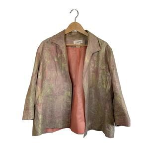 Susan Bristol Linen Jacquard Floral Print Pink Gold Blazer Jacket